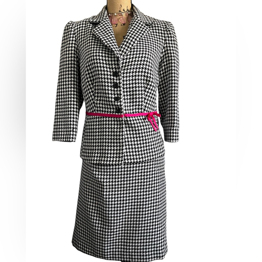 Sweet Suit Black and white trimmed in pink houndstooth, two-piece business suit